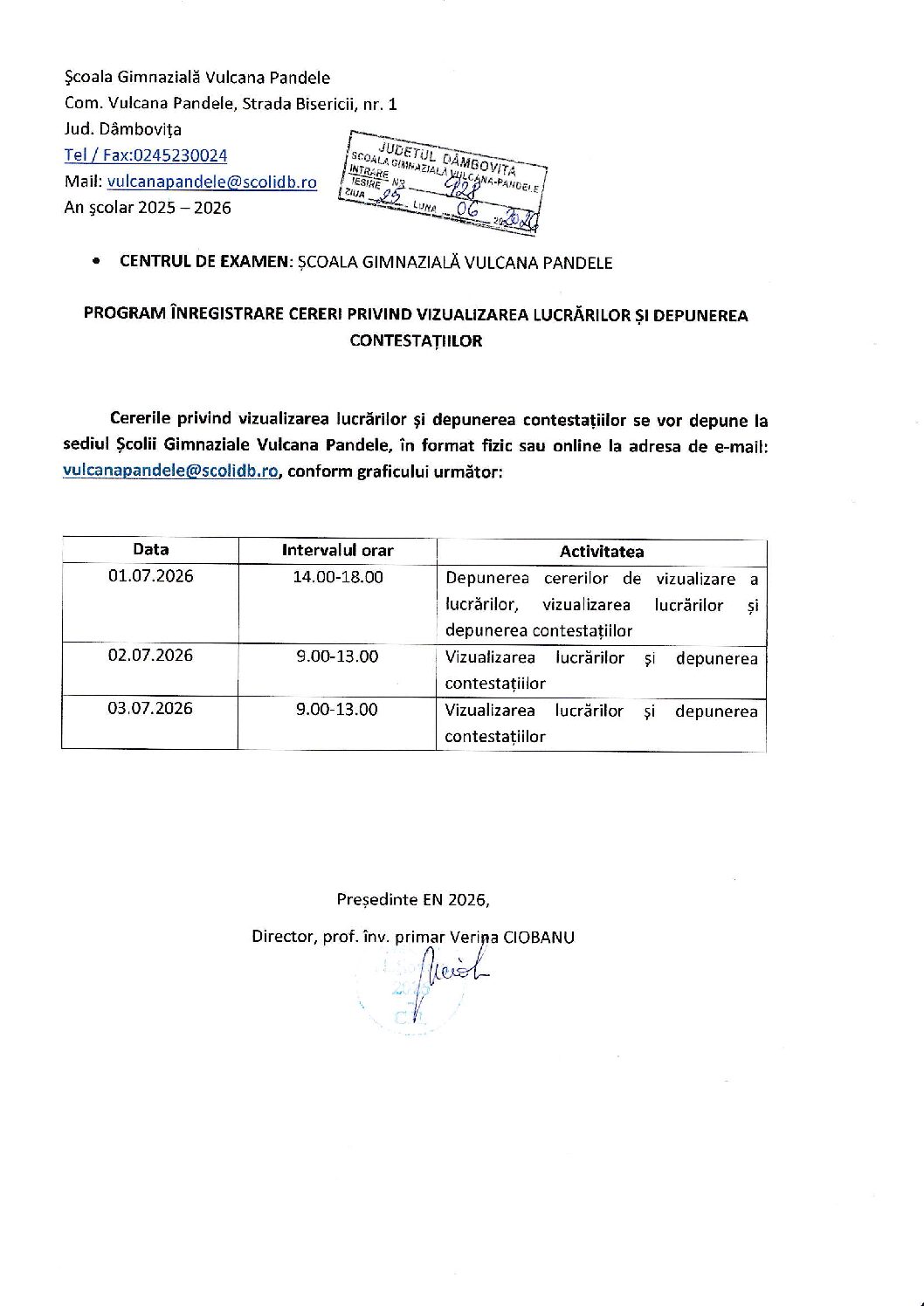 Anunt vizualizare lucrari si depunere contestatii_EN 2026